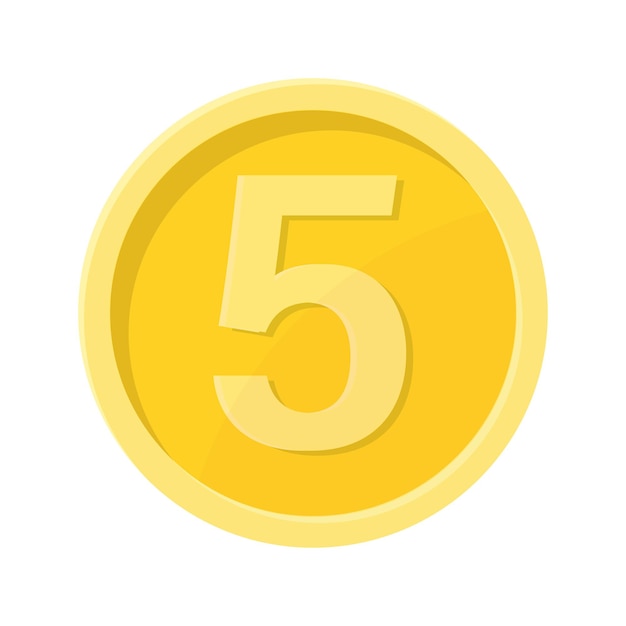 Simple illustration of coin with number five Concept of internet icon Flat style