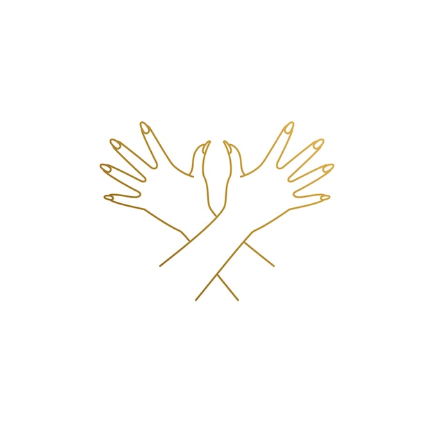 Vector simple illustration of linear style logo design template of elegant crossed female hands