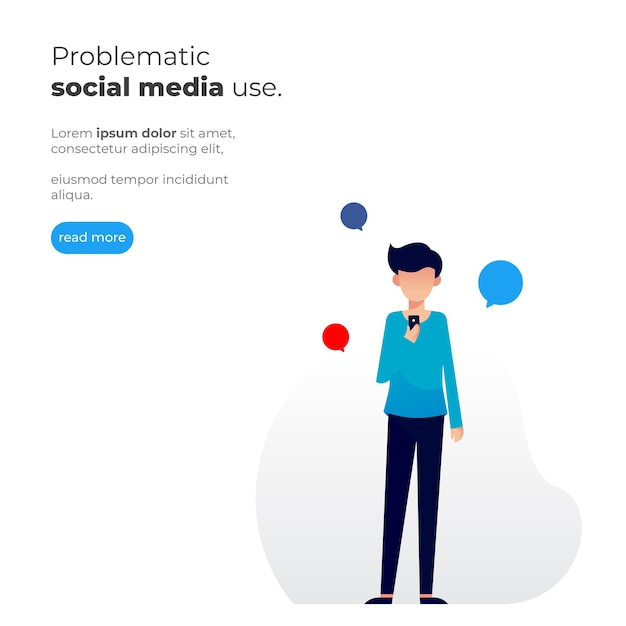 Simple illustration of a man holding a cellphone with problematic social media use theme