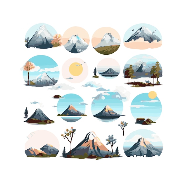 Simple illustration of mountain range isolated white background