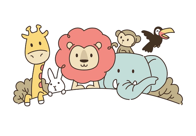 ライオンと友達の簡単なイラスト プレミアムベクター