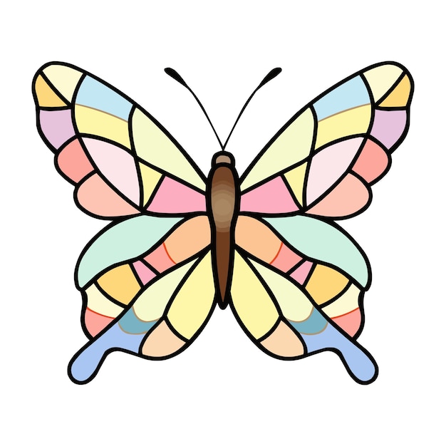 Vector simple illustration of a pastel colored butterfly in the style of stained glass