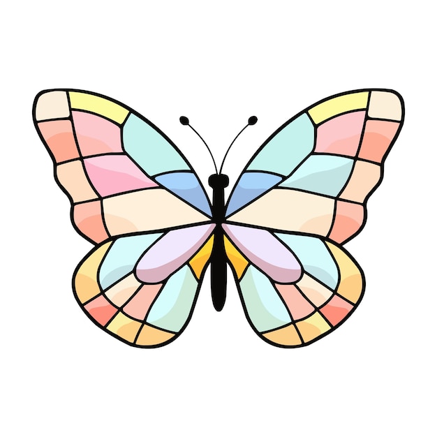 Vector simple illustration of a pastel colored butterfly in the style of stained glass