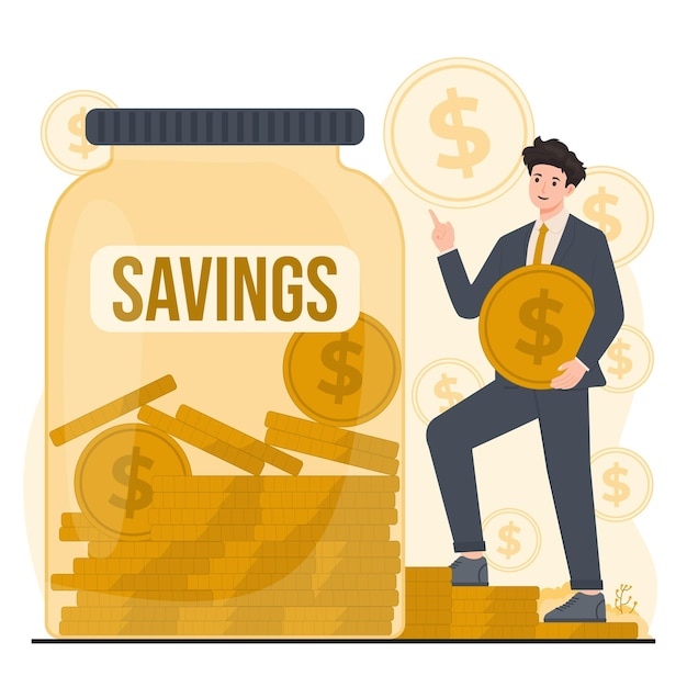 Simple illustration of saving money theme with tips and methods for building savings