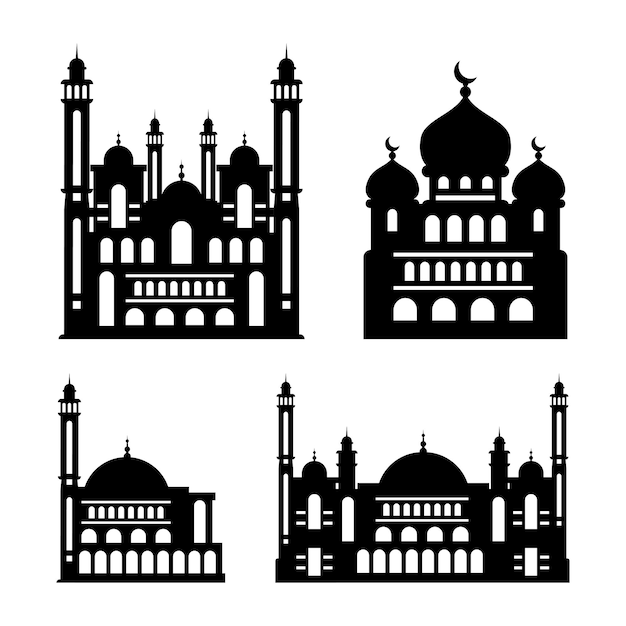 Simple illustration set of muslim mosque silhouette