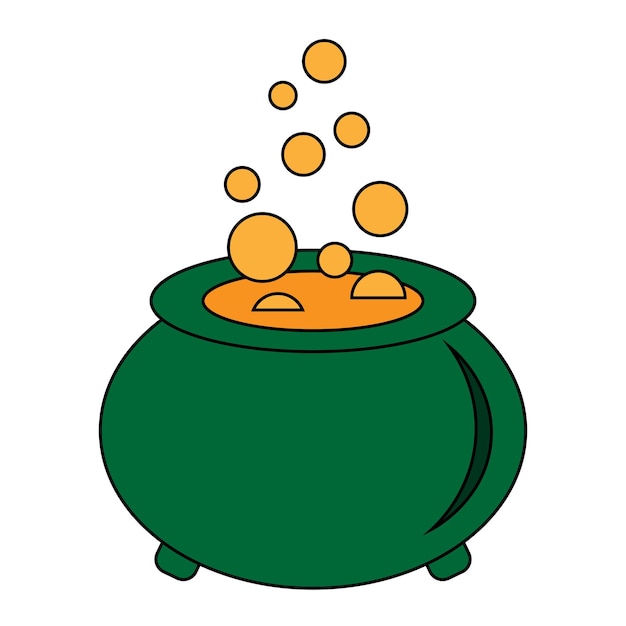 Simple illustration of witches cauldron with boiling magic potion Decorative element for Halloween