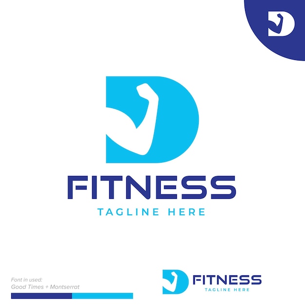 Simple initial D with hand power fitness icon vector logo