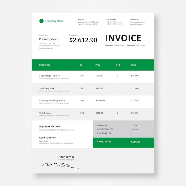 Simple invoice design template