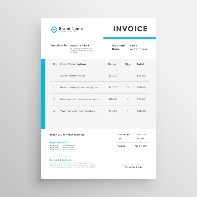 simple invoice vector template design