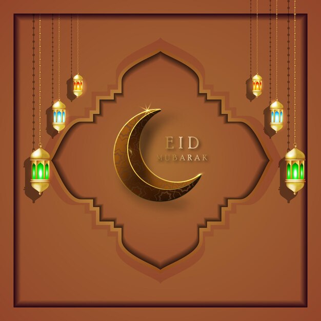 매달린 등불과 달이 있는 단순한 이슬람 디자인