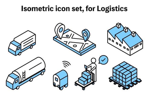 Vettore semplice set di icone isometriche per dx dei sistemi logistici e di distribuzione