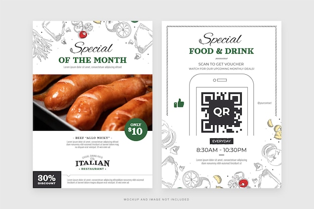 Simple italian cuisine menu flyer template in vector v1