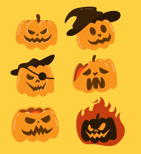 Simple jack o lantern head vector pack