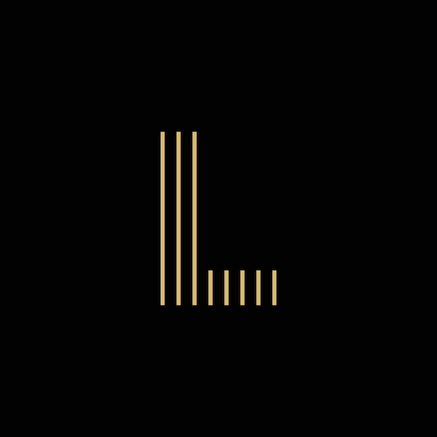 Vector simple l logo with gold color straight lines and black background