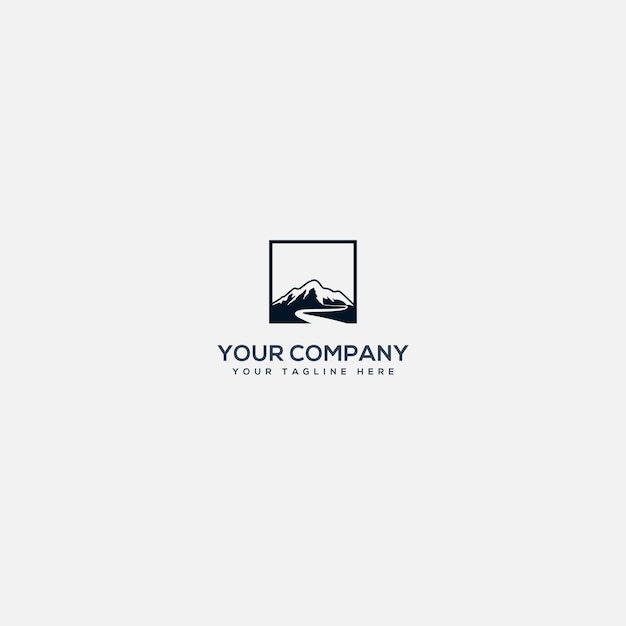 Simple landscape mountain and river logo design