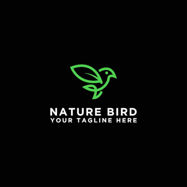 Simple leaf and bird logos are simple green vector designs  Linear style templates