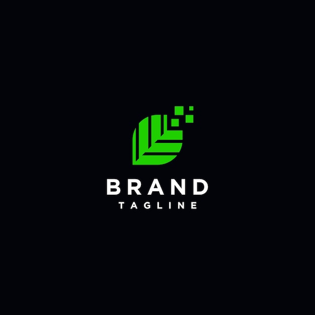 Simple Leaf Logo Design With Digital Pixel Dots. Simple green technology logo design.