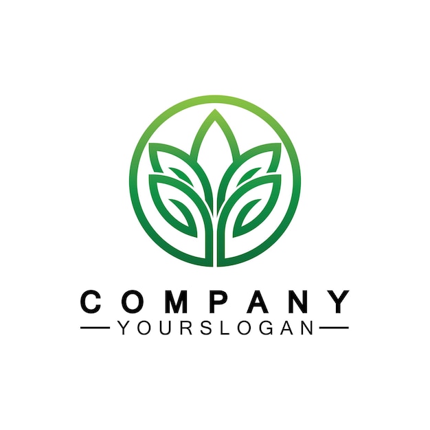 Simple leaf logo inside circle with minimal line art design style