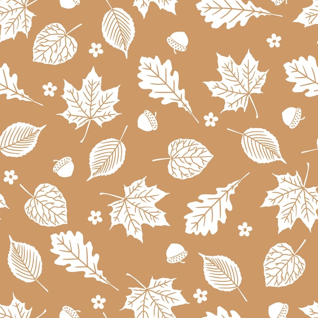 Simple leaves flowers and acorn autumn pattern elegant print for the banner