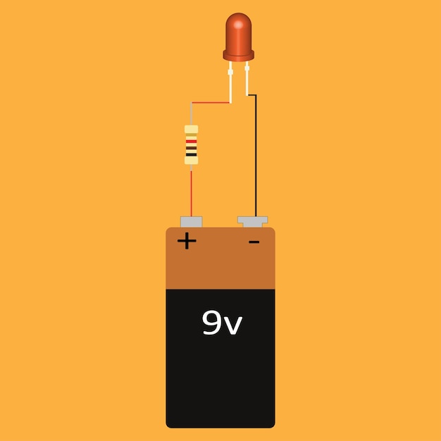 A simple led circuit with series resistor operating with 9v battery