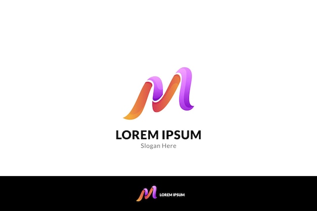 Vettore design semplice del logo della lettera m con colori viola e arancio sfumati