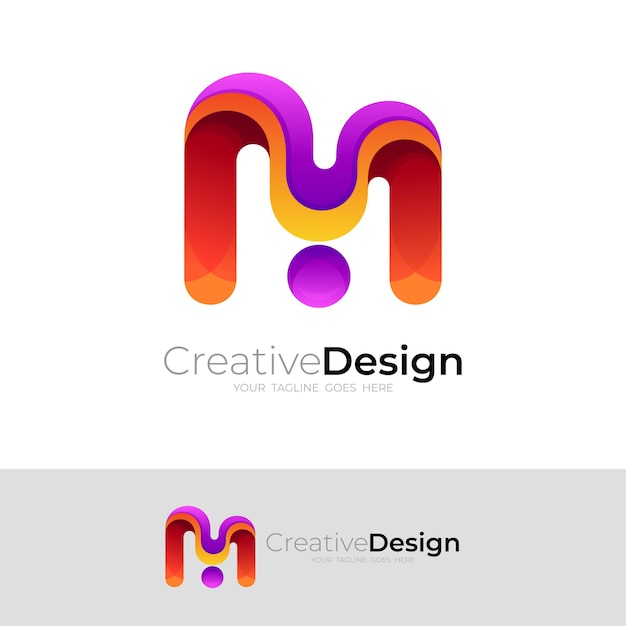 Simple letter M logo with colorful design, 3d icon