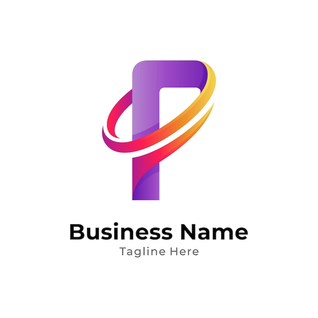 Simple letter p logo design template with swoosh