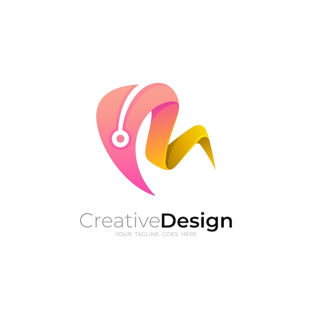 Simple letter R logo with 3d colorful design ribbon icons