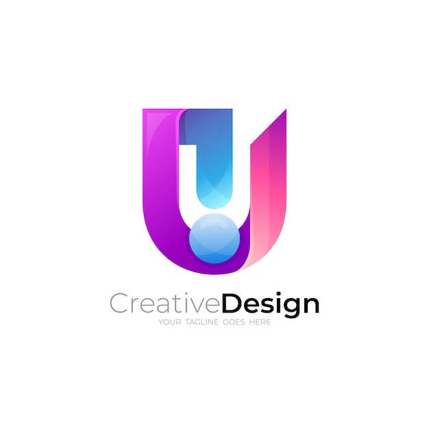 Semplice lettera u logo vettore 3d colorato stile u icone