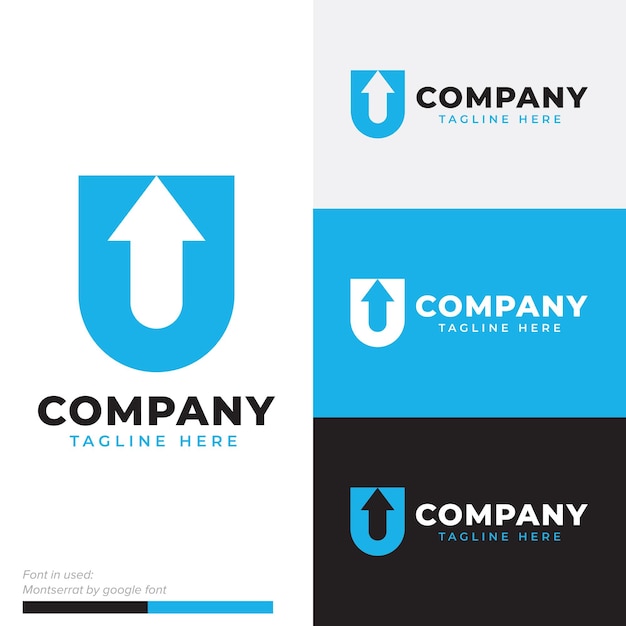 Simple letter U with dual meaning up arrow icon flat logo vector design
