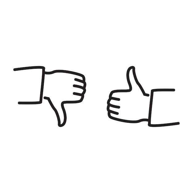 simple like and dislike hand icon, line design, vector illustration