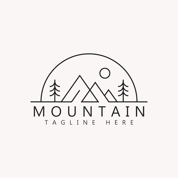 Simple Line Abstract Illustration  Mountain Outdoor Logo Badge for Natural Adventure Business Symbol