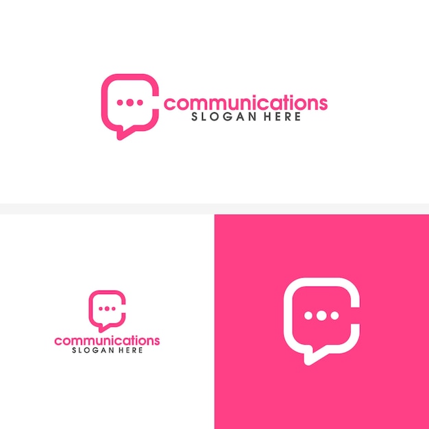 Simple Line art C Chat logo template designs