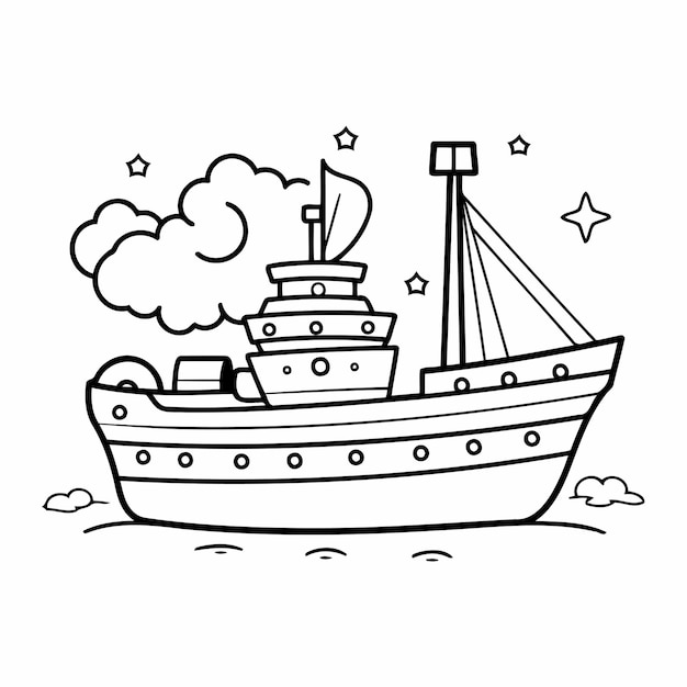 Vector simple line art a cute boat in vector style