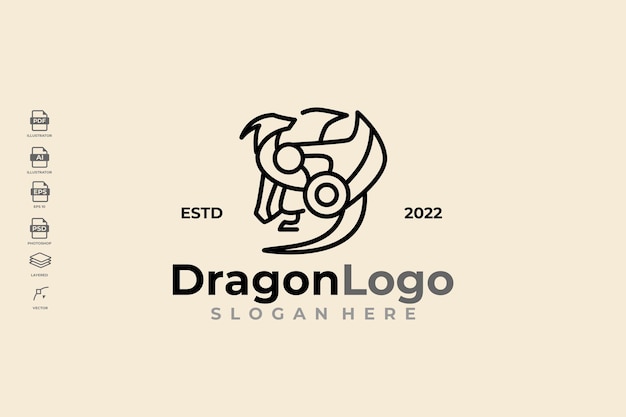 Simple line art dragon wyvern wyrm drake logo design template vector
