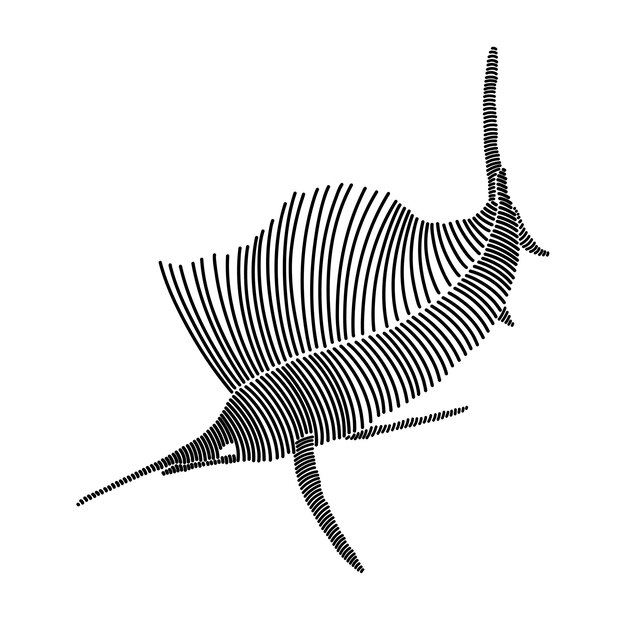 Simple line art illustration of a marlin fish 2