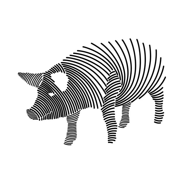 Vector simple line art illustration of a pig 3