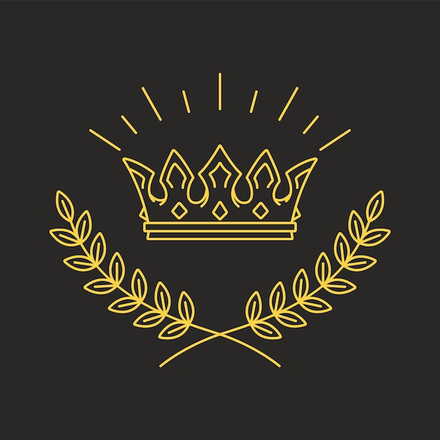 Vector simple line art logo of wreath leaves with crown