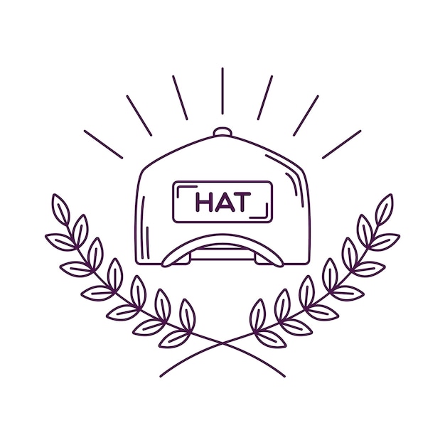 Simple line art logo of wreath leaves with hat