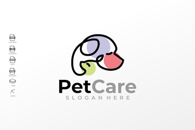 Simple line art pet care dog cat logo design template vector