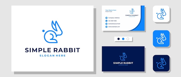 Simple line art rabbit bunny fast modern logo design with layout template business card