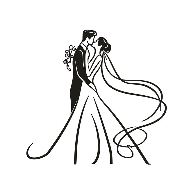 Simple line art wedding couple isolated background