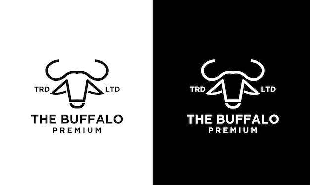 Vettore design del logo della testa di bufalo dalla linea semplice