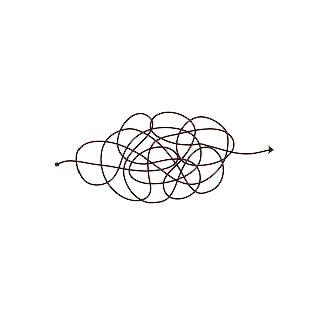 Simple line and complex easy way Scribble doodle chaos mindset Problem solving difficult line Vector