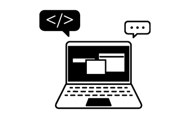 ノートパソコンのプログラミングのシンプルなライン描画アイコン