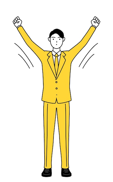 Simple line drawing illustration of a businessman in a suit taking a deep breath