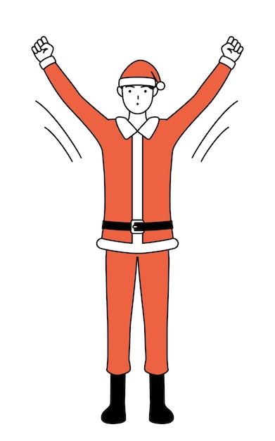 Vector simple line drawing illustration of a man dressed as santa claus taking a deep breath