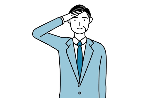 Simple line drawing illustration of a Senior businessmen executives managers and presidents making a salute