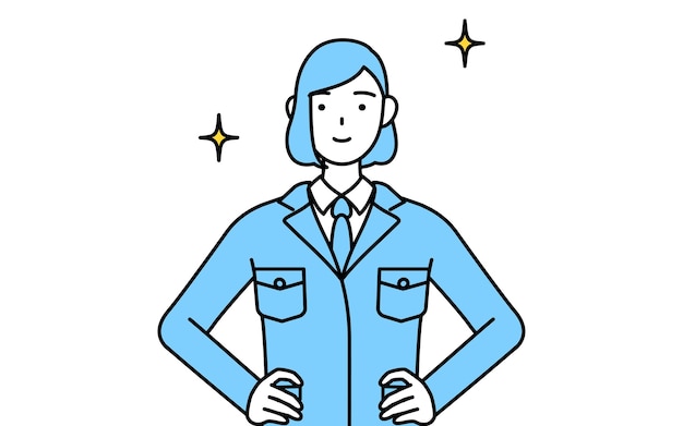 Simple line drawing illustration of a woman in work wear with his hands on his hips