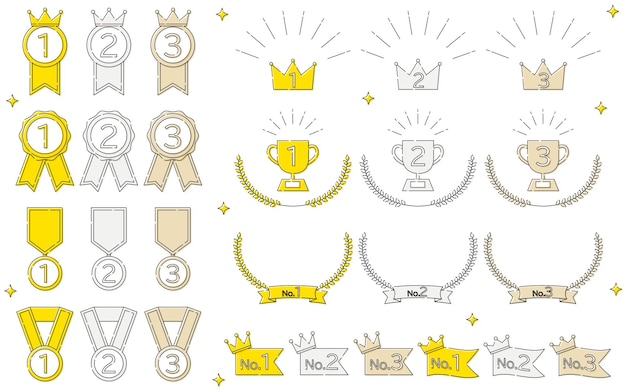 Simple line drawing ranking icon set 1st to 3rd place